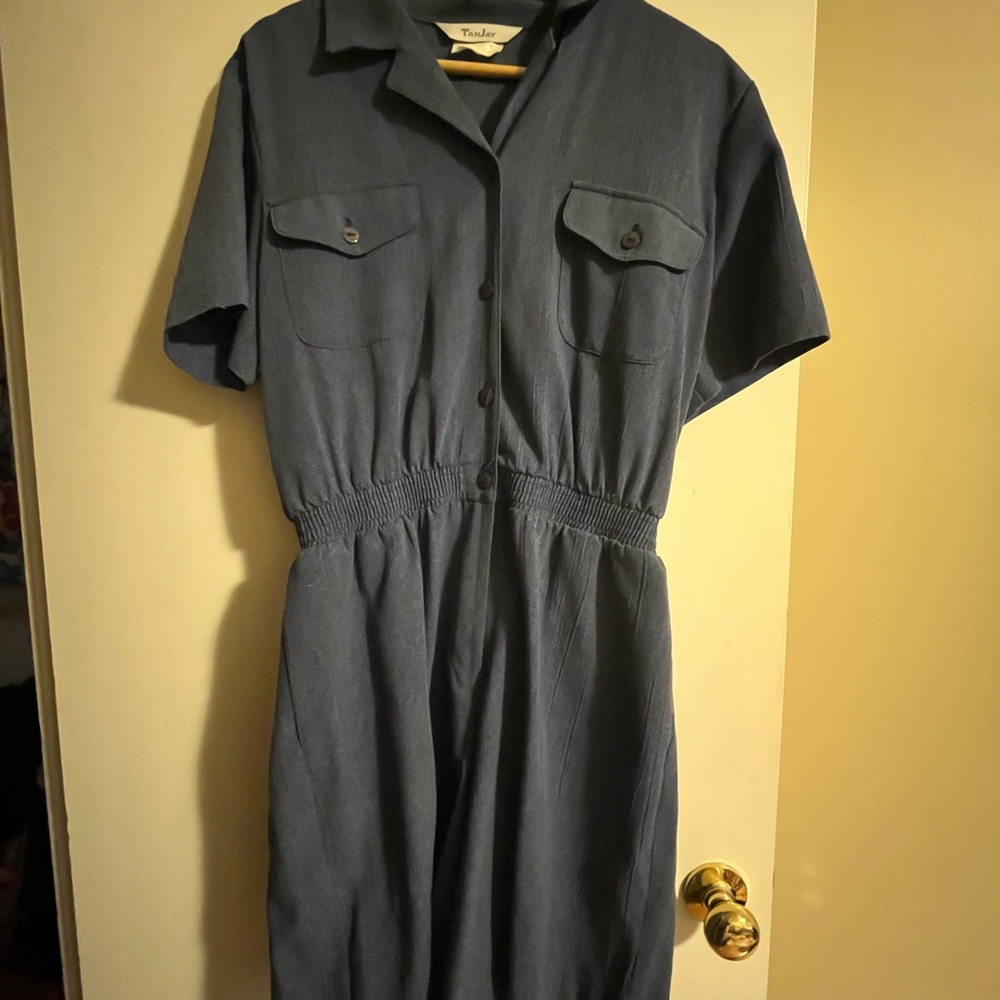 Tanjay Short Sleeve Utility Romper in Denim Blue